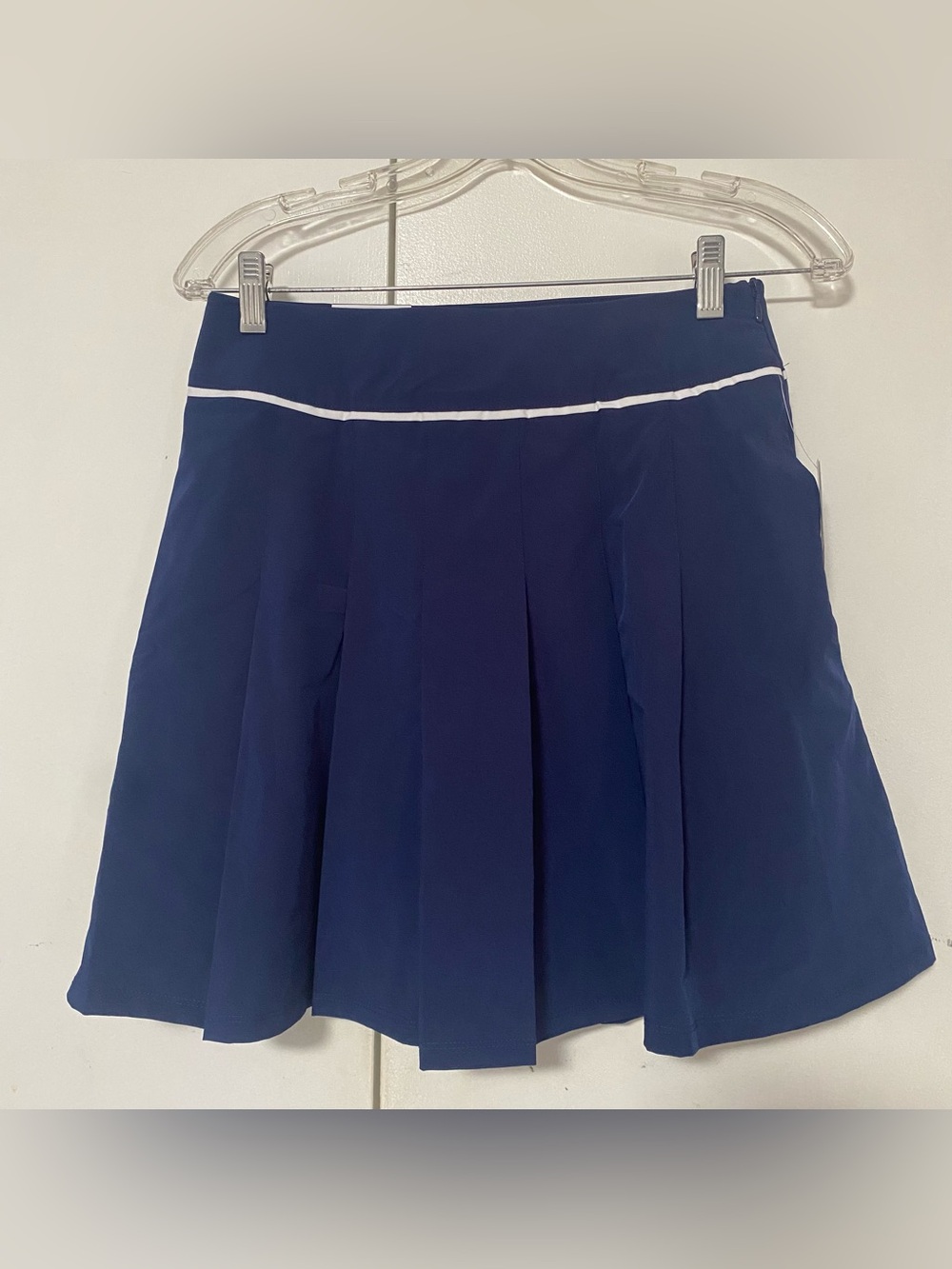 Navy Pleated Women's Skirt with White Piping